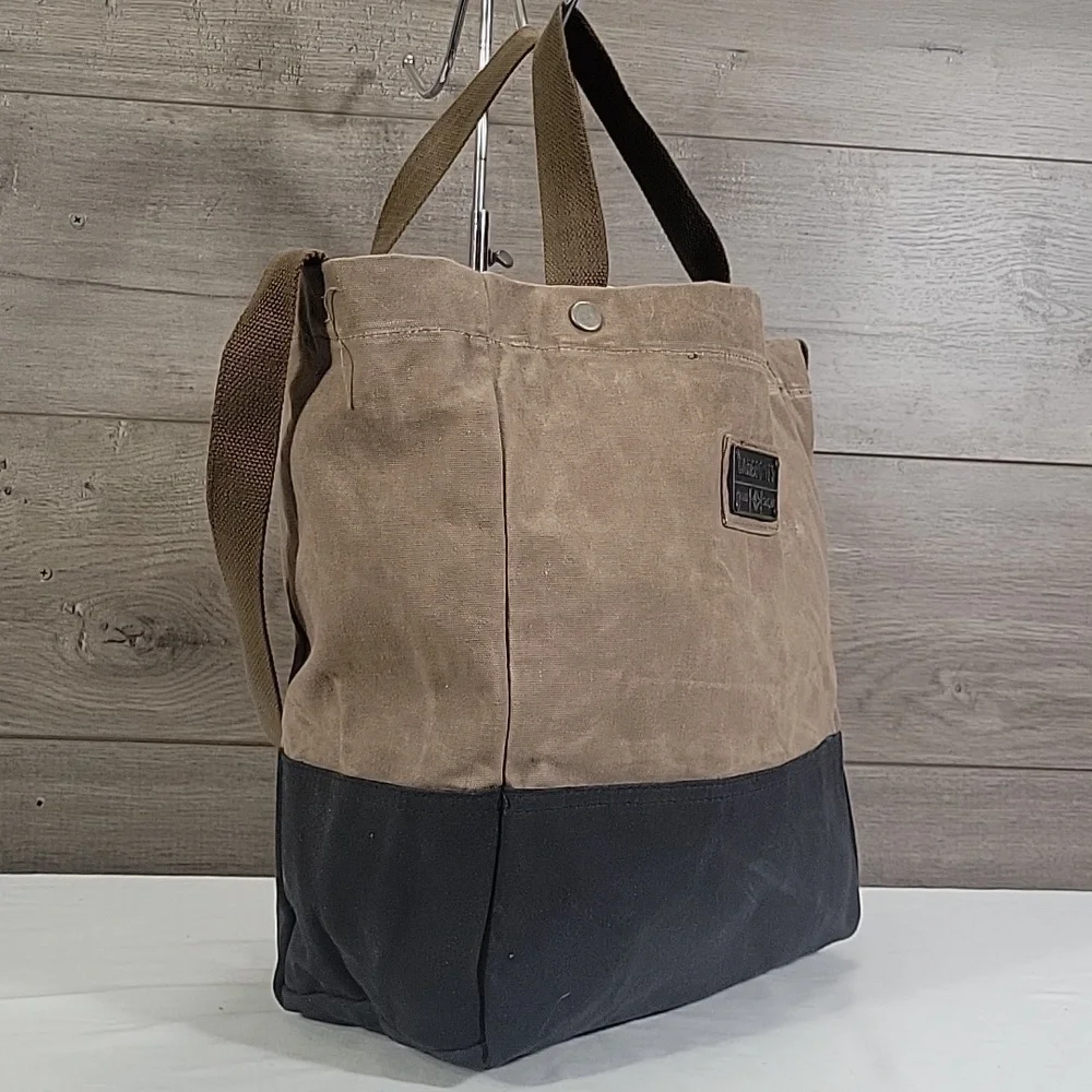 Barebones Waxed Canvas Two-Tone Tote Bag in Brown and Black